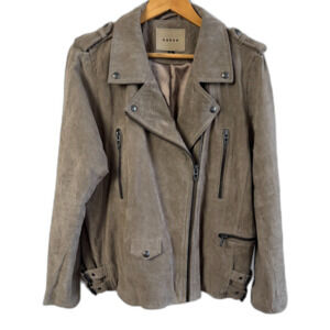 Suede Moto Jacket Taupe Women's XL Cropped Biker Spring
